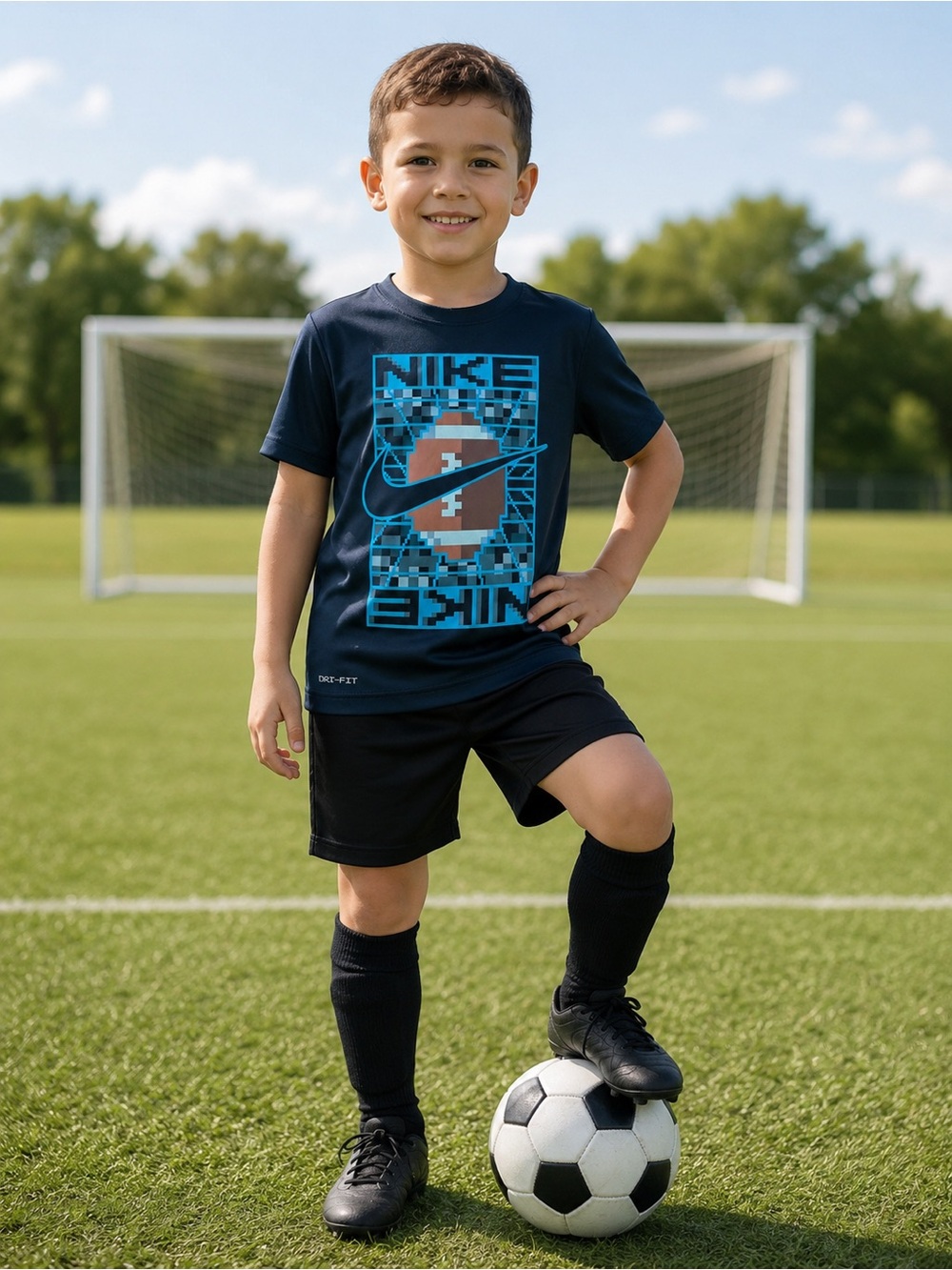 Nike Boys' Navy Black Graphic Logo Tee Youth 7LG 6-7years